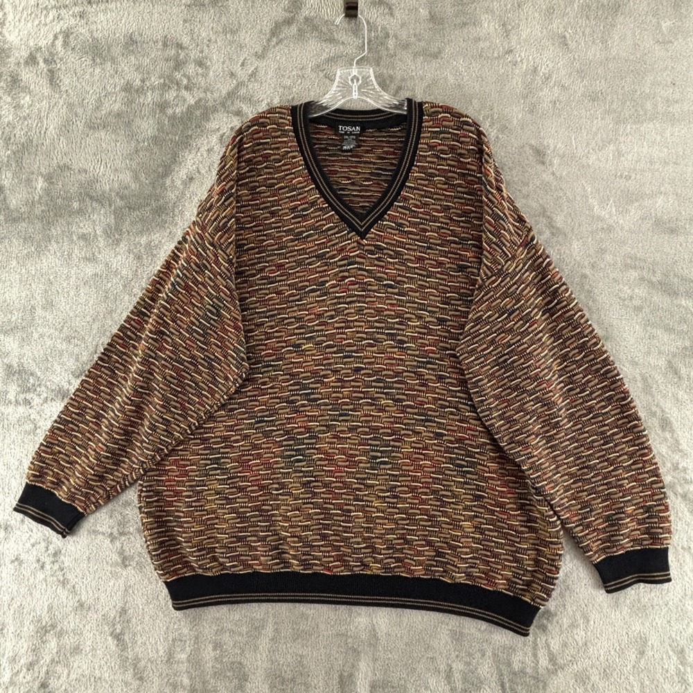 Vintage Tosani V-Neck Sweater mens 2XL Multicolor Grandpa Coogi Style‎ Pullover